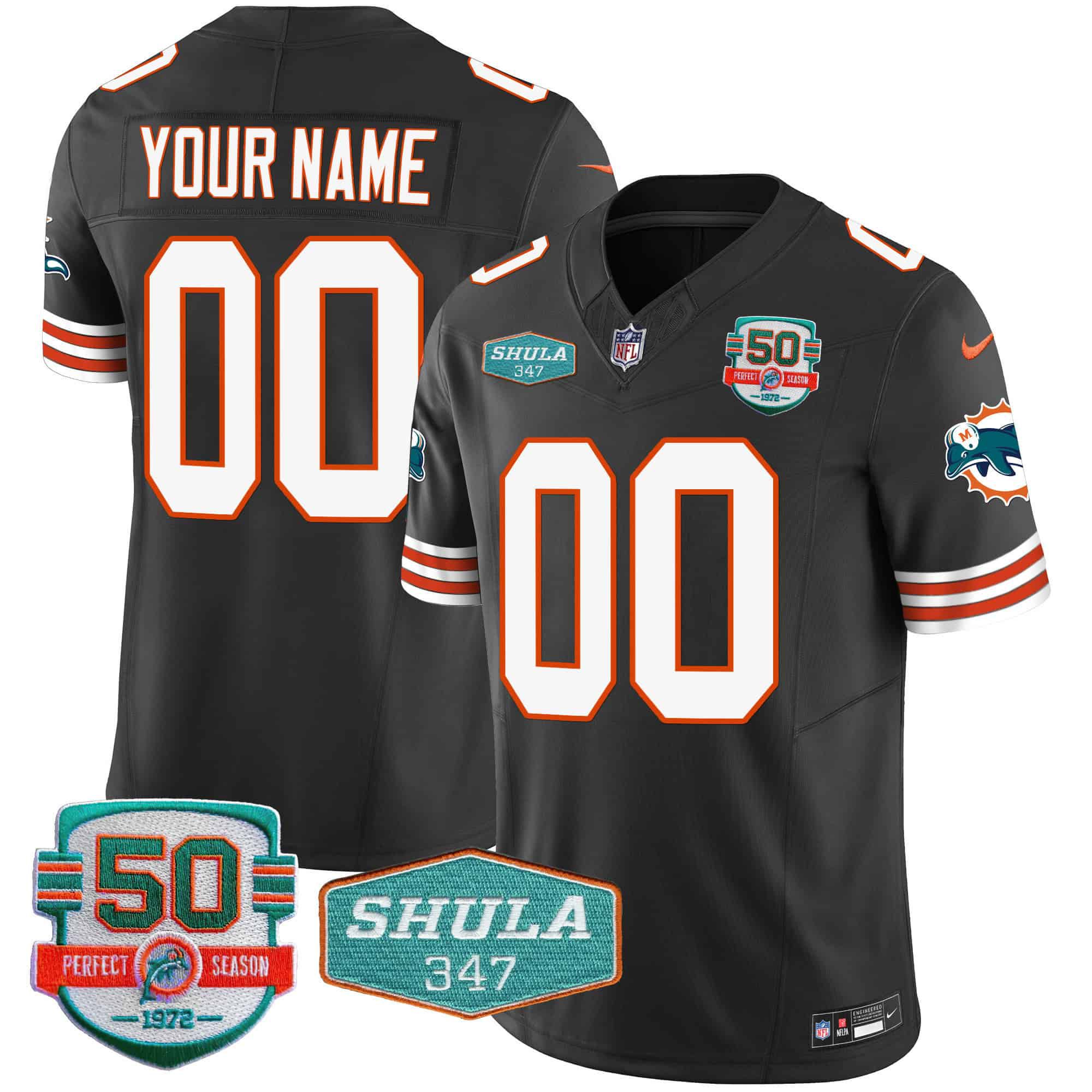 Men Miami Dolphins Black 2024 Nike Throwback Shula 347 Patch Vapor Custom NFL Jersey style 1->customized nfl jersey->Custom Jersey